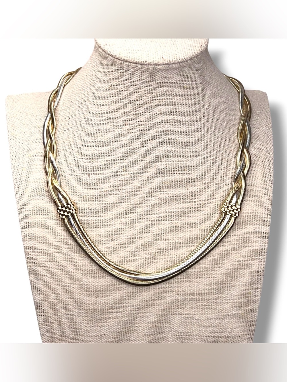 Two Tone Gold Silver Braided Snake Chain Necklace 19” Length Gift
